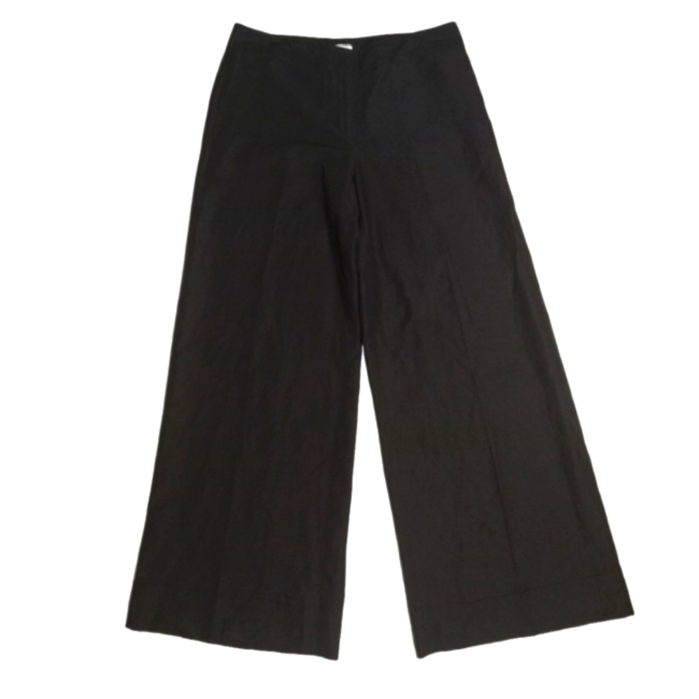 LOFT Ann Taylor Solid Black Long Wide Leg High Waisted Linen Blend Dress Pants